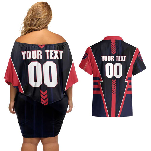 Personalized Melbourne Demons Couples Matching Off Shoulder Short Dress and Hawaiian Shirt Modern Geometric Sports Graphic Style