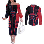 Personalized Melbourne Demons Couples Matching Off The Shoulder Long Sleeve Dress and Long Sleeve Button Shirt Modern Geometric Sports Graphic Style