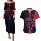 Personalized Melbourne Demons Couples Matching Puletasi and Hawaiian Shirt Modern Geometric Sports Graphic Style
