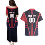Personalized Melbourne Demons Couples Matching Puletasi and Hawaiian Shirt Modern Geometric Sports Graphic Style