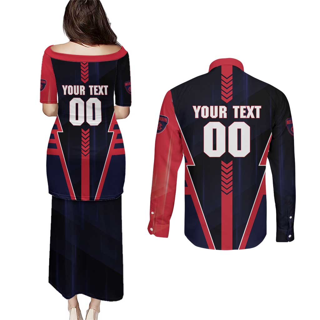 Personalized Melbourne Demons Couples Matching Puletasi and Long Sleeve Button Shirt Modern Geometric Sports Graphic Style