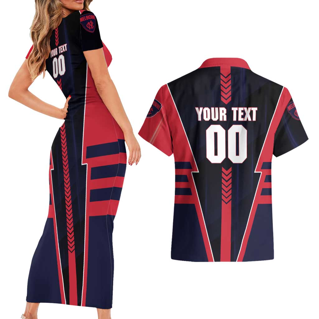 Personalized Melbourne Demons Couples Matching Short Sleeve Bodycon Dress and Hawaiian Shirt Modern Geometric Sports Graphic Style