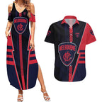 Personalized Melbourne Demons Couples Matching Summer Maxi Dress and Hawaiian Shirt Modern Geometric Sports Graphic Style