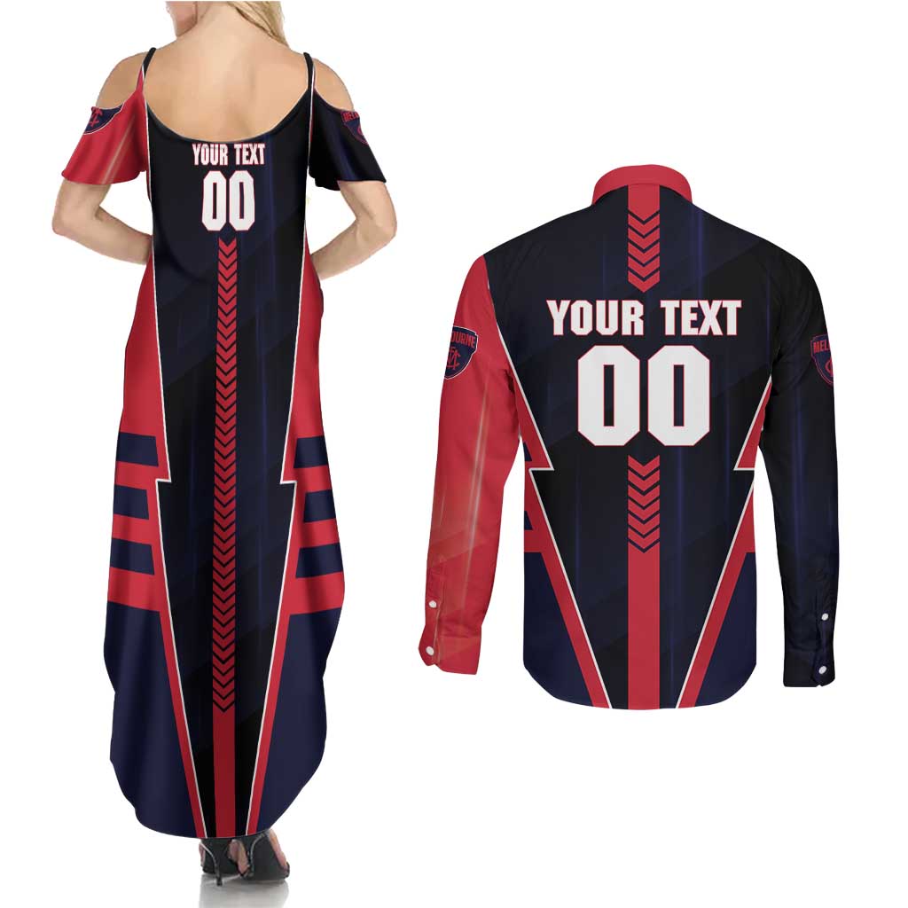 Personalized Melbourne Demons Couples Matching Summer Maxi Dress and Long Sleeve Button Shirt Modern Geometric Sports Graphic Style