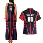 Personalized Melbourne Demons Couples Matching Tank Maxi Dress and Hawaiian Shirt Modern Geometric Sports Graphic Style