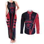 Personalized Melbourne Demons Couples Matching Tank Maxi Dress and Long Sleeve Button Shirt Modern Geometric Sports Graphic Style