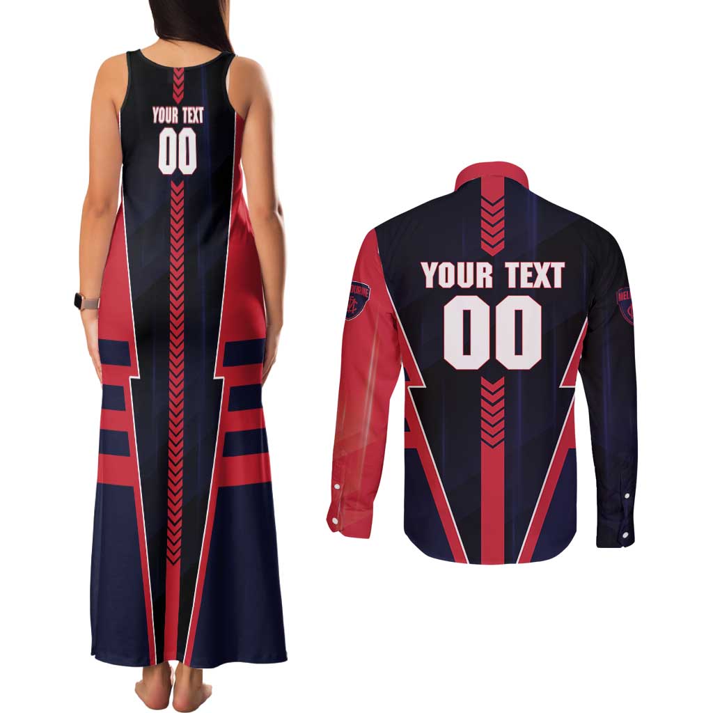 Personalized Melbourne Demons Couples Matching Tank Maxi Dress and Long Sleeve Button Shirt Modern Geometric Sports Graphic Style