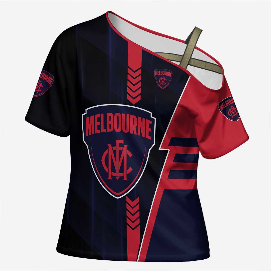 Personalized Melbourne Demons Cross Shoulder Shirt Modern Geometric Sports Graphic Style