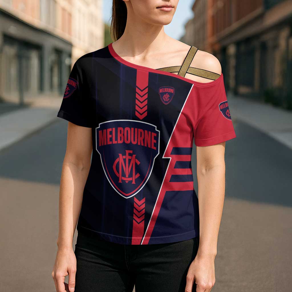 Personalized Melbourne Demons Cross Shoulder Shirt Modern Geometric Sports Graphic Style