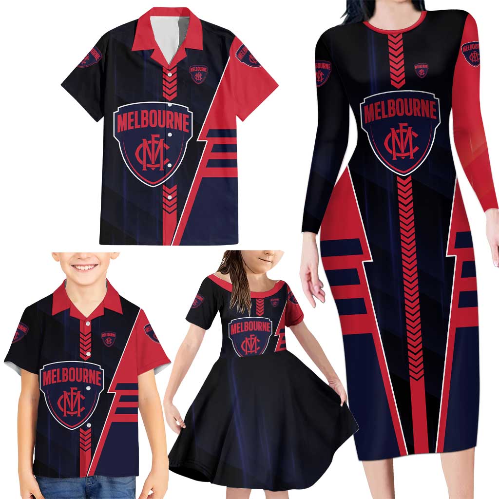 Personalized Melbourne Demons Family Matching Long Sleeve Bodycon Dress and Hawaiian Shirt Modern Geometric Sports Graphic Style