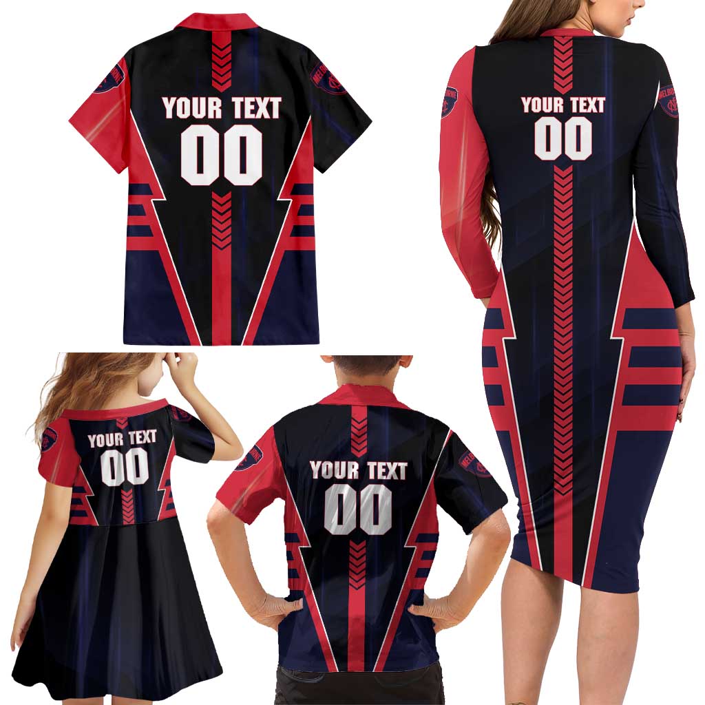 Personalized Melbourne Demons Family Matching Long Sleeve Bodycon Dress and Hawaiian Shirt Modern Geometric Sports Graphic Style