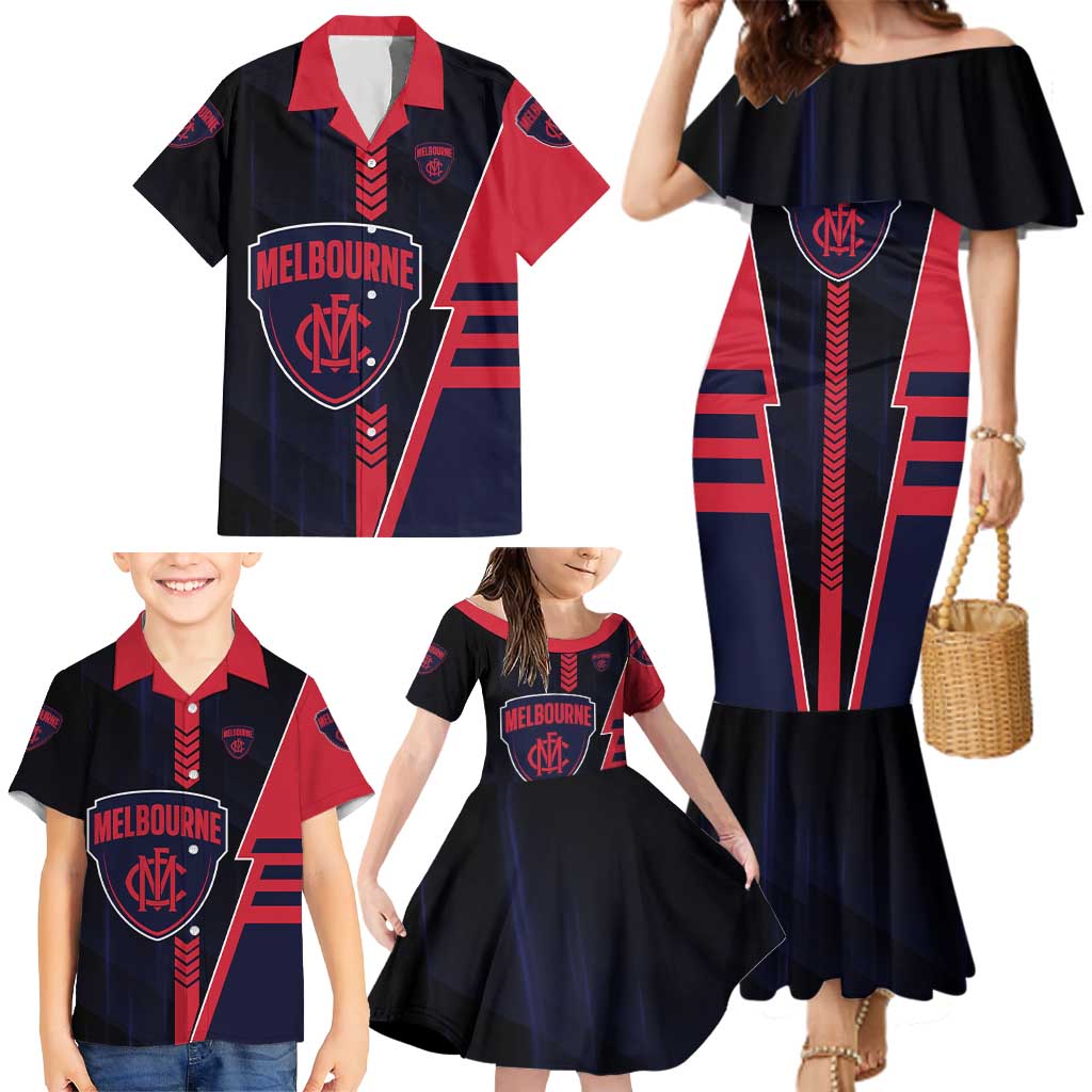 Personalized Melbourne Demons Family Matching Mermaid Dress and Hawaiian Shirt Modern Geometric Sports Graphic Style