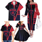 Personalized Melbourne Demons Family Matching Off The Shoulder Long Sleeve Dress and Hawaiian Shirt Modern Geometric Sports Graphic Style