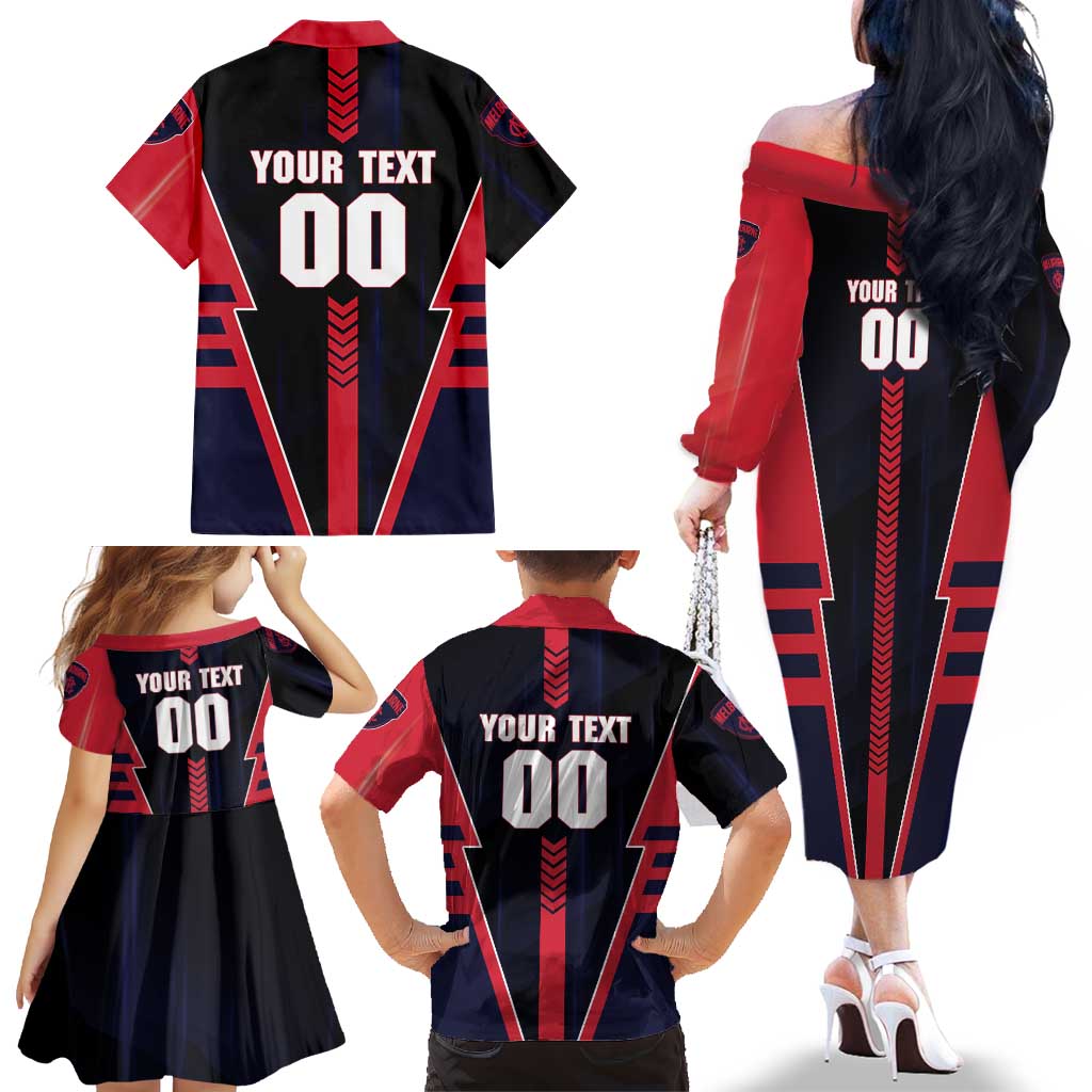 Personalized Melbourne Demons Family Matching Off The Shoulder Long Sleeve Dress and Hawaiian Shirt Modern Geometric Sports Graphic Style