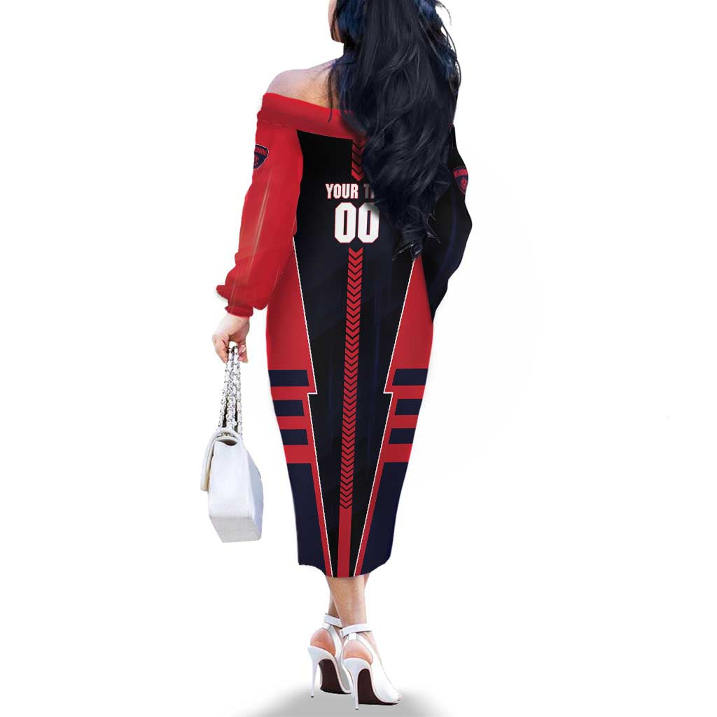 Personalized Melbourne Demons Family Matching Off The Shoulder Long Sleeve Dress and Hawaiian Shirt Modern Geometric Sports Graphic Style