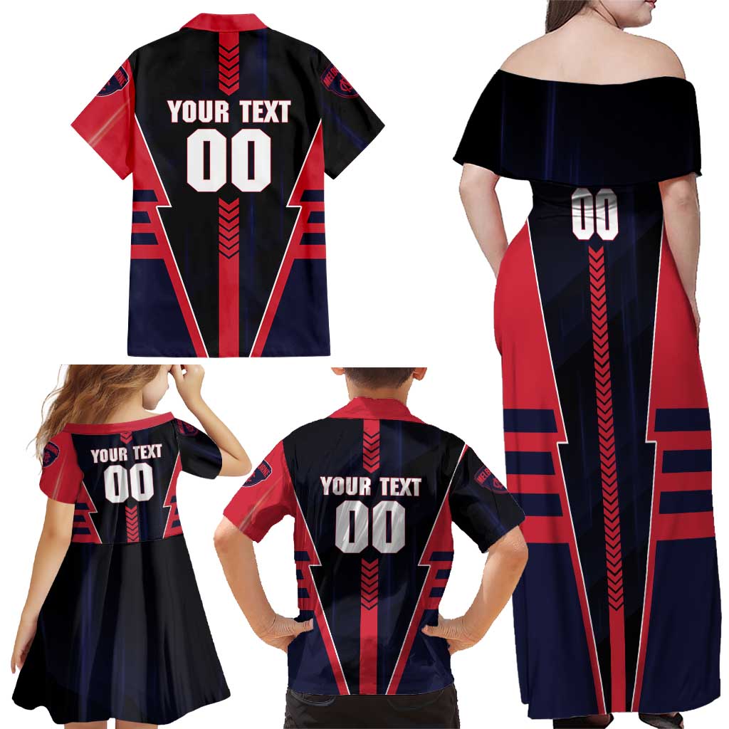 Personalized Melbourne Demons Family Matching Off Shoulder Maxi Dress and Hawaiian Shirt Modern Geometric Sports Graphic Style