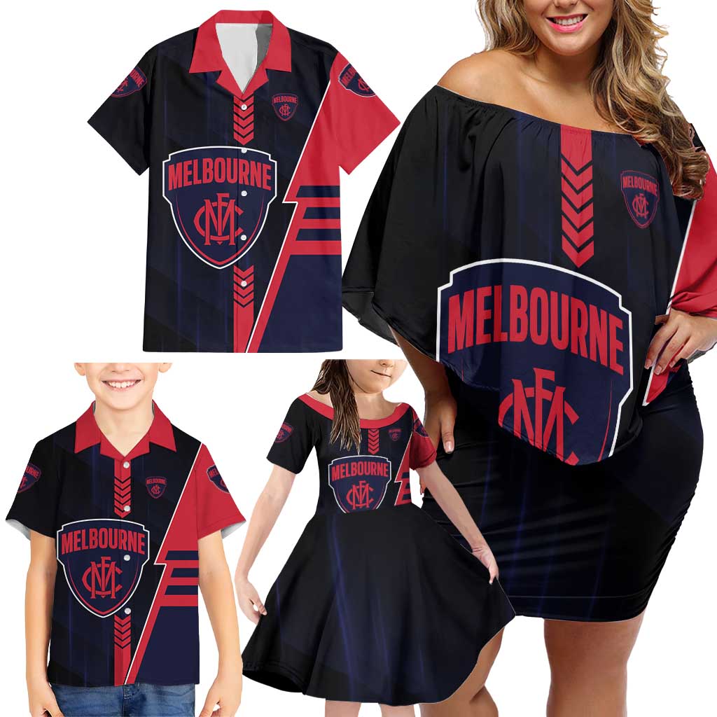 Personalized Melbourne Demons Family Matching Off Shoulder Short Dress and Hawaiian Shirt Modern Geometric Sports Graphic Style