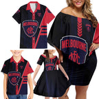 Personalized Melbourne Demons Family Matching Off Shoulder Short Dress and Hawaiian Shirt Modern Geometric Sports Graphic Style