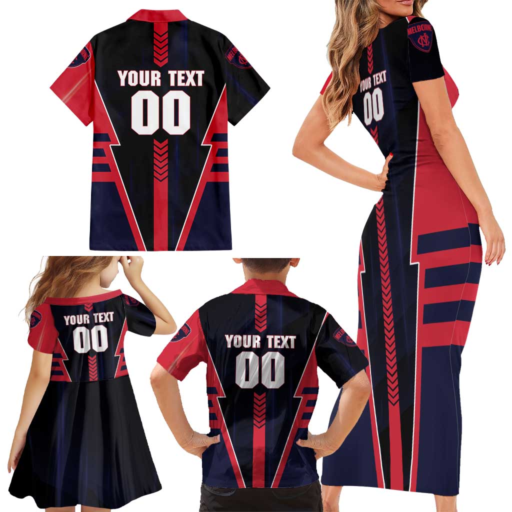Personalized Melbourne Demons Family Matching Short Sleeve Bodycon Dress and Hawaiian Shirt Modern Geometric Sports Graphic Style