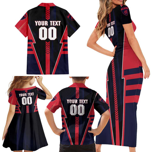 Personalized Melbourne Demons Family Matching Short Sleeve Bodycon Dress and Hawaiian Shirt Modern Geometric Sports Graphic Style