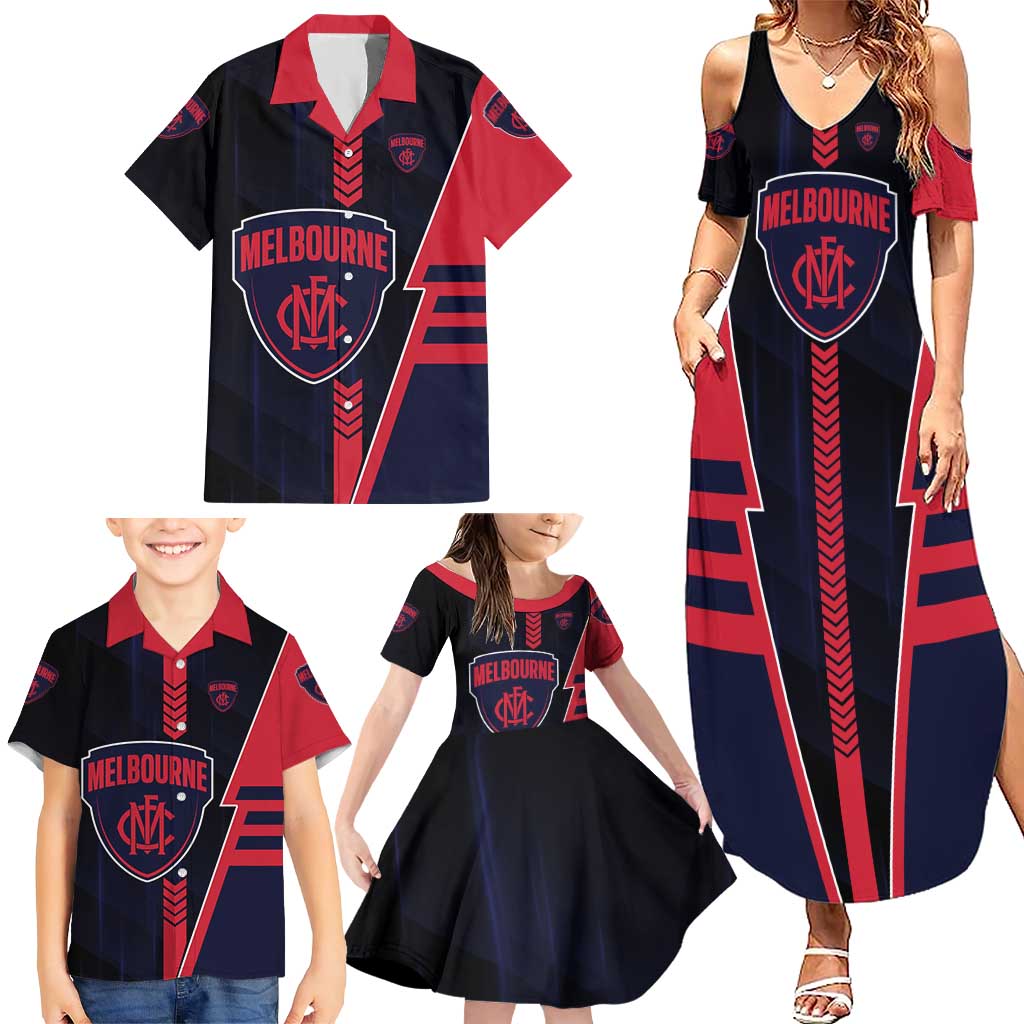 Personalized Melbourne Demons Family Matching Summer Maxi Dress and Hawaiian Shirt Modern Geometric Sports Graphic Style