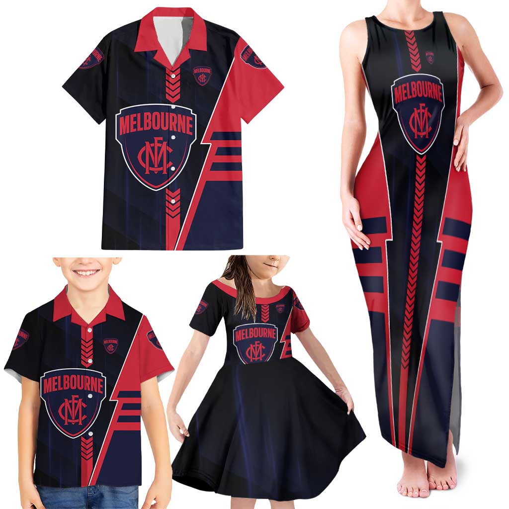 Personalized Melbourne Demons Family Matching Tank Maxi Dress and Hawaiian Shirt Modern Geometric Sports Graphic Style