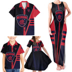 Personalized Melbourne Demons Family Matching Tank Maxi Dress and Hawaiian Shirt Modern Geometric Sports Graphic Style
