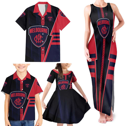 Personalized Melbourne Demons Family Matching Tank Maxi Dress and Hawaiian Shirt Modern Geometric Sports Graphic Style