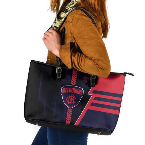 Melbourne Demons Leather Tote Bag Modern Geometric Sports Graphic Style