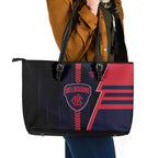 Melbourne Demons Leather Tote Bag Modern Geometric Sports Graphic Style