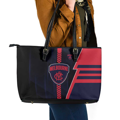 Melbourne Demons Leather Tote Bag Modern Geometric Sports Graphic Style