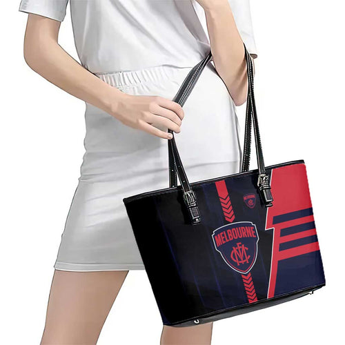Melbourne Demons Leather Tote Bag Modern Geometric Sports Graphic Style