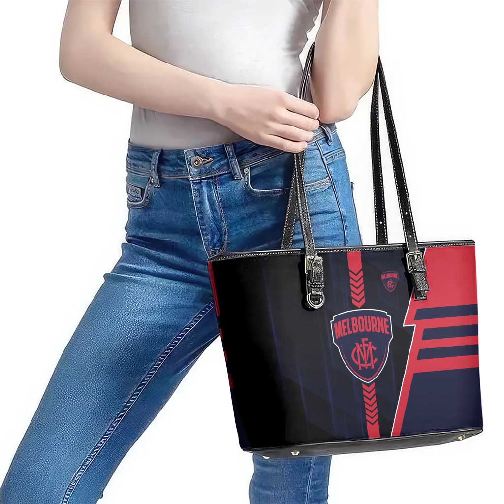 Melbourne Demons Leather Tote Bag Modern Geometric Sports Graphic Style
