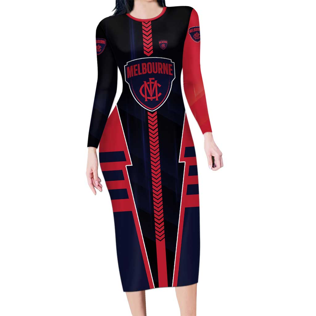Personalized Melbourne Demons Long Sleeve Bodycon Dress Modern Geometric Sports Graphic Style