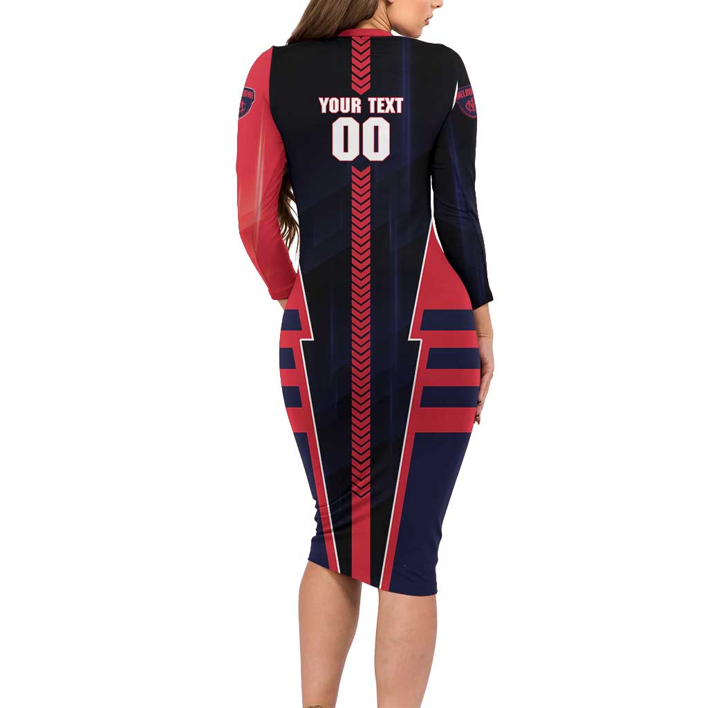 Personalized Melbourne Demons Long Sleeve Bodycon Dress Modern Geometric Sports Graphic Style