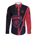 Personalized Melbourne Demons Long Sleeve Button Shirt Modern Geometric Sports Graphic Style