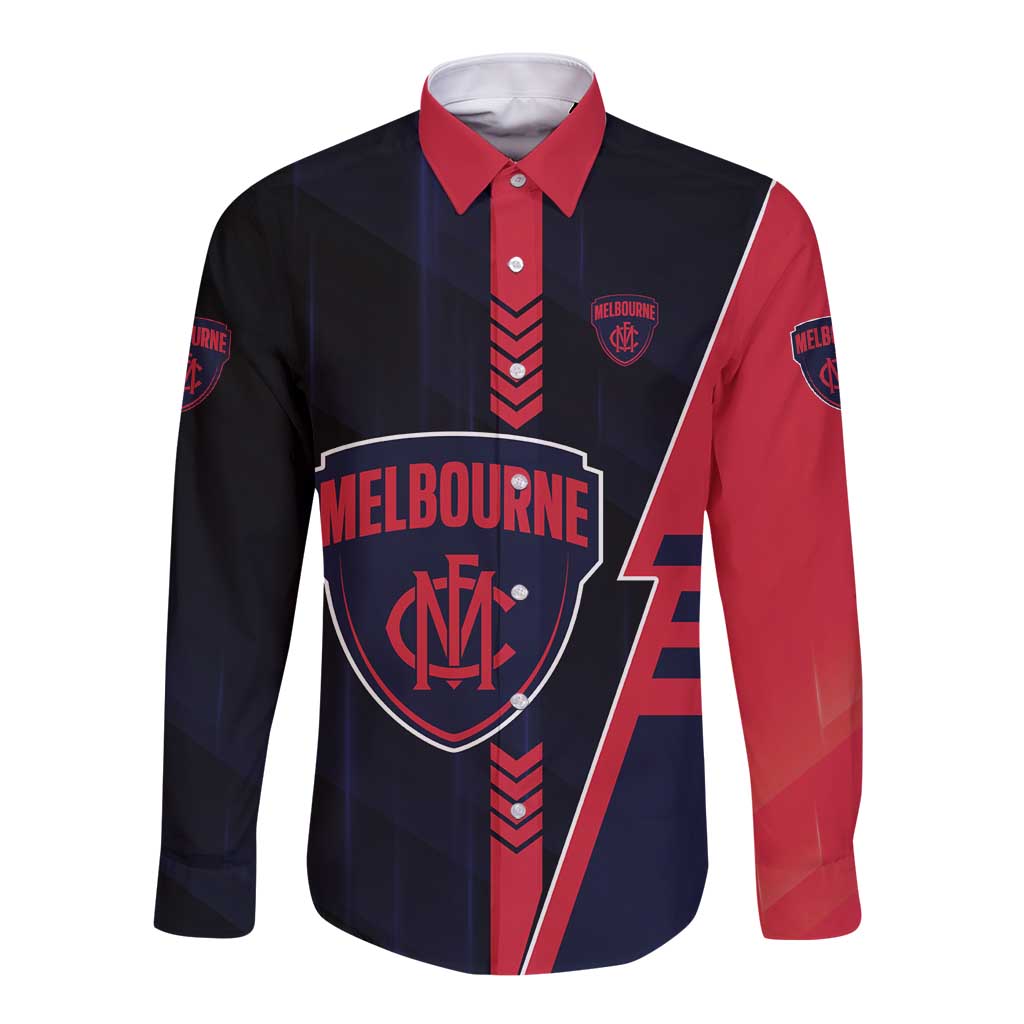 Personalized Melbourne Demons Long Sleeve Button Shirt Modern Geometric Sports Graphic Style