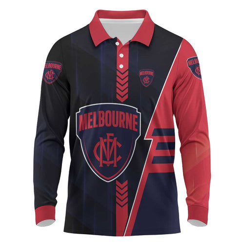 Personalized Melbourne Demons Long Sleeve Polo Shirt Modern Geometric Sports Graphic Style