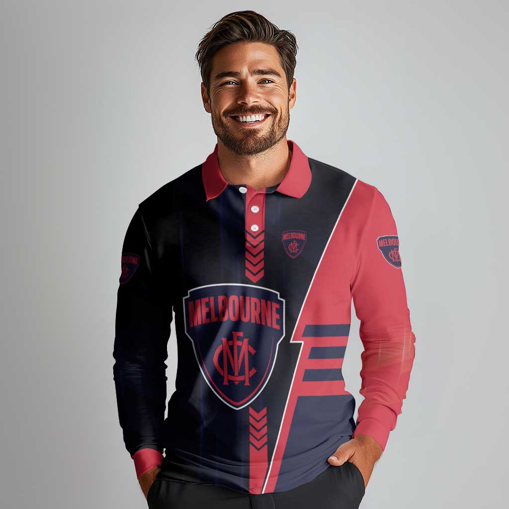 Personalized Melbourne Demons Long Sleeve Polo Shirt Modern Geometric Sports Graphic Style