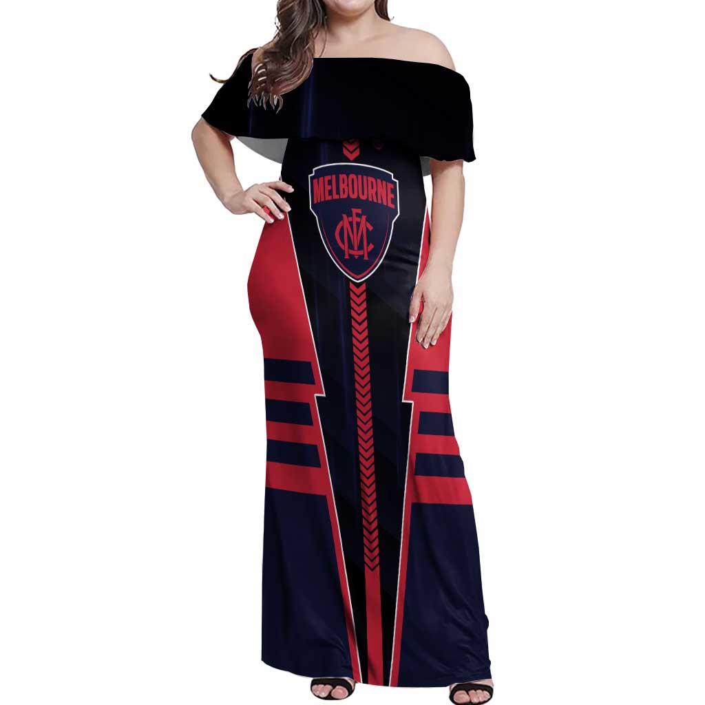 Personalized Melbourne Demons Off Shoulder Maxi Dress Modern Geometric Sports Graphic Style