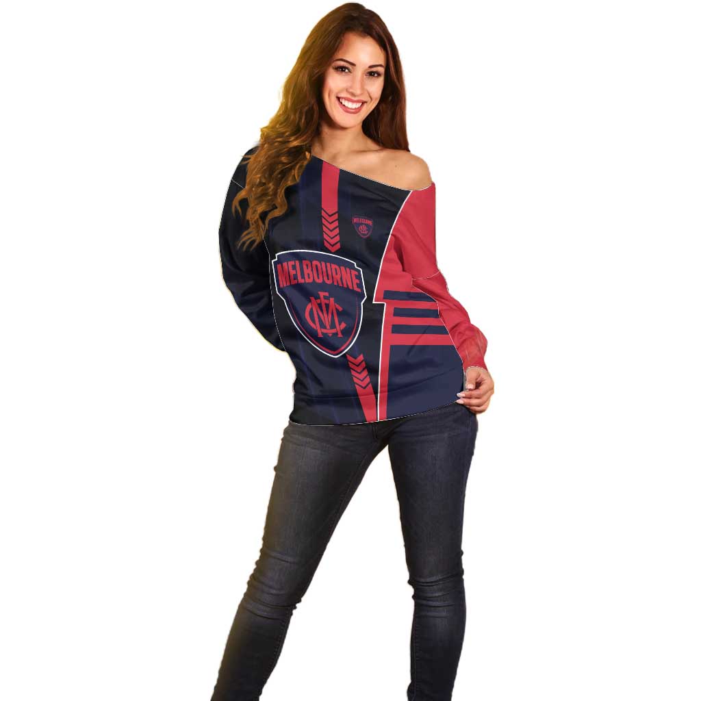 Personalized Melbourne Demons Off Shoulder Sweater Modern Geometric Sports Graphic Style