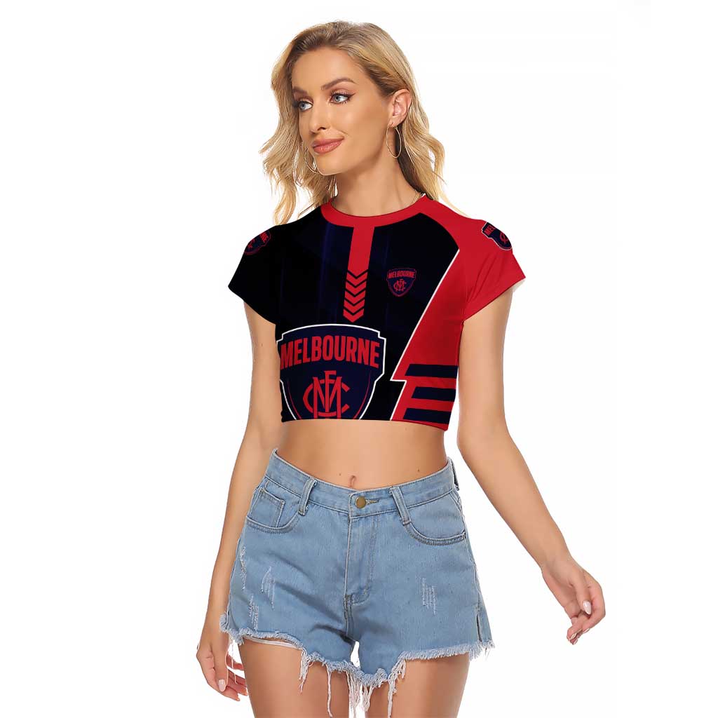 Personalized Melbourne Demons Raglan Cropped T Shirt Modern Geometric Sports Graphic Style