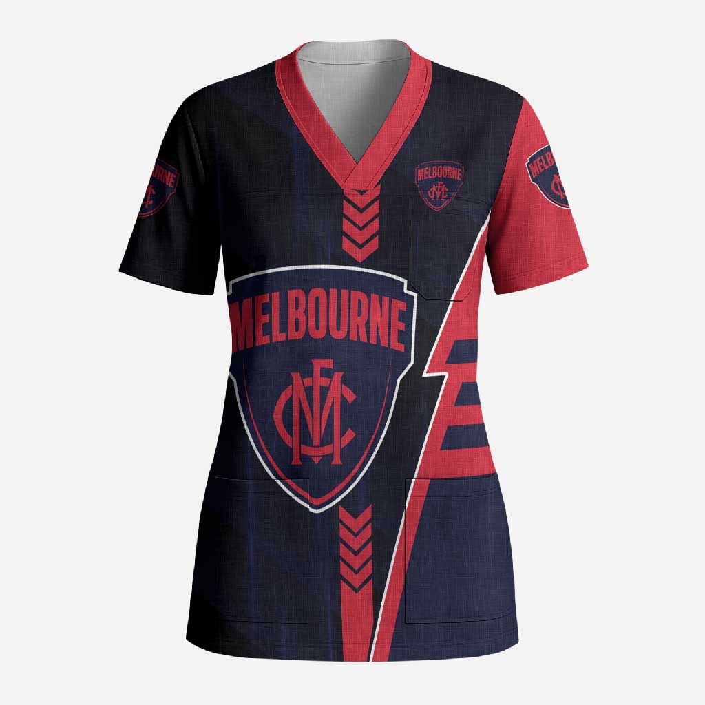 Personalized Melbourne Demons Scrub Top Modern Geometric Sports Graphic Style
