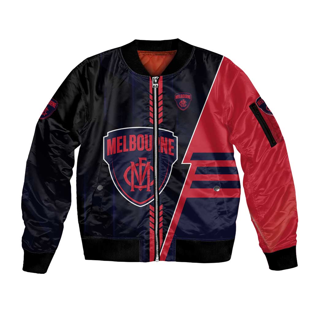 Personalized Melbourne Demons Sleeve Zip Bomber Jacket Modern Geometric Sports Graphic Style