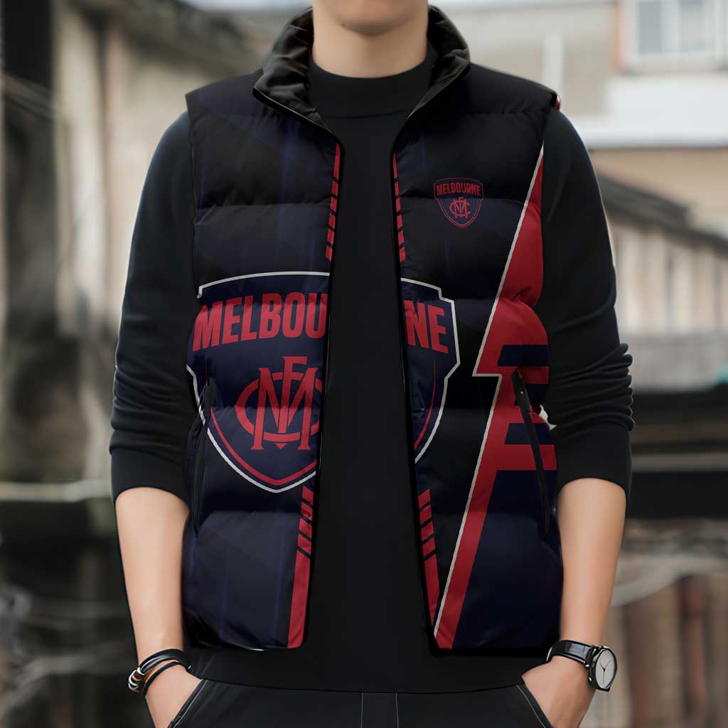 Personalized Melbourne Demons Sleeveless Puffer Jacket Modern Geometric Sports Graphic Style