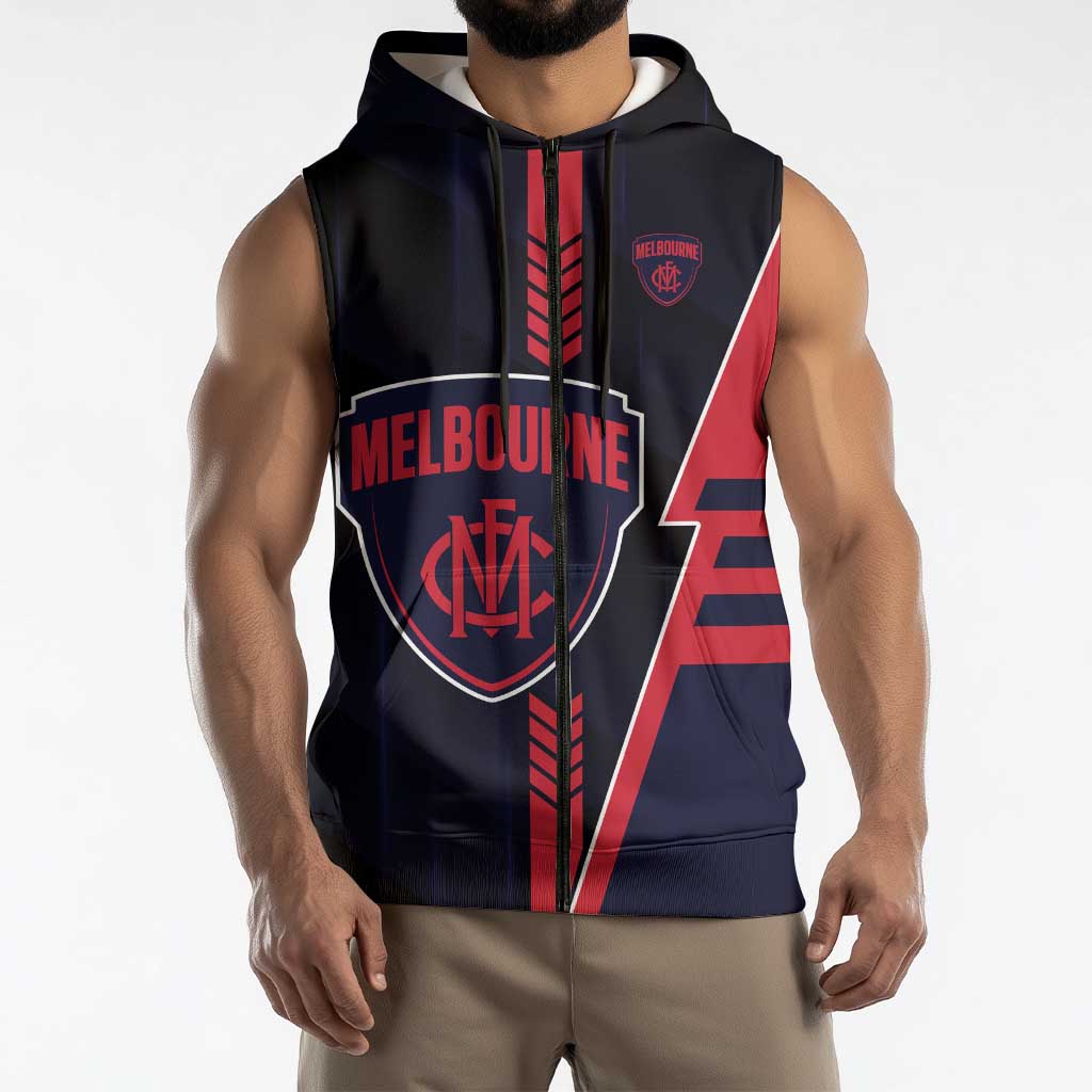 Personalized Melbourne Demons Sleeveless Zip Hoodie Modern Geometric Sports Graphic Style