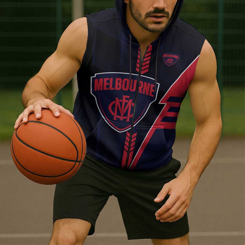 Personalized Melbourne Demons Sleeveless Zip Hoodie Modern Geometric Sports Graphic Style