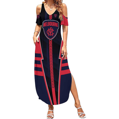 Personalized Melbourne Demons Summer Maxi Dress Modern Geometric Sports Graphic Style