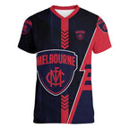 Personalized Melbourne Demons Women V-Neck T-Shirt Modern Geometric Sports Graphic Style