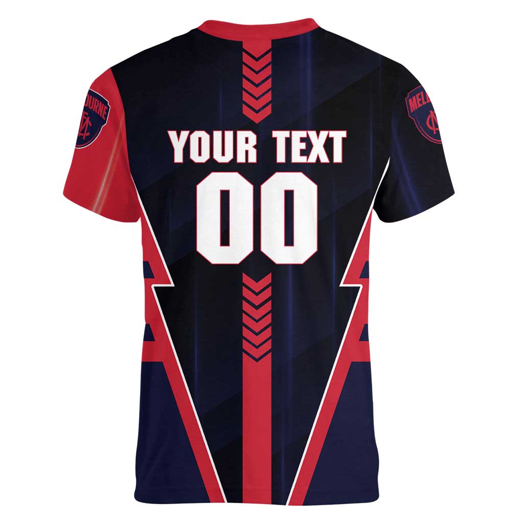 Personalized Melbourne Demons Women V-Neck T-Shirt Modern Geometric Sports Graphic Style